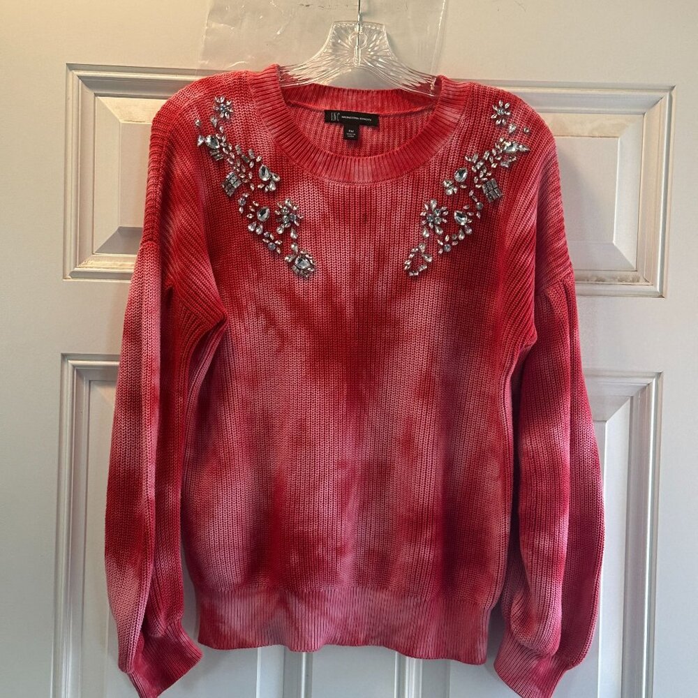 Bejeweled Womens Size PM  Pink Tie-Dye Sweater By INC International Concepts